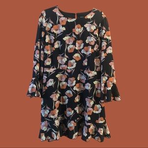 Who What Wear Black Floral Dress with fluted sleeves